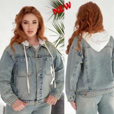 0387# голубая женская джинсовая куртка (Liana, стрейч коттон, 6 ед, размеры батал: L-5XL) выдача на следующий день Liana