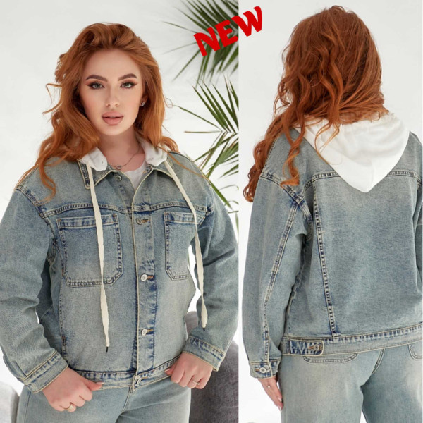 0387# голубая женская джинсовая куртка (Liana, стрейч коттон, 6 ед, размеры батал: L-5XL) выдача на следующий день Liana