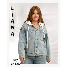 0387# голубая женская джинсовая куртка (Liana, стрейч коттон, 6 ед, размеры батал: L- 5XL) выдача на следующий день Liana