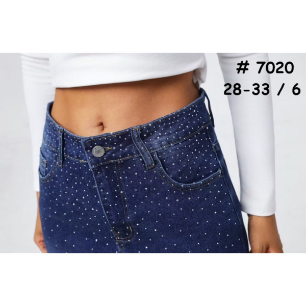7020# синяя женская джинсовая юбка с камнями (стрейч-коттон, 6 ед, размеры полубатал: 28-33) выдача на следующий день New Jeans
