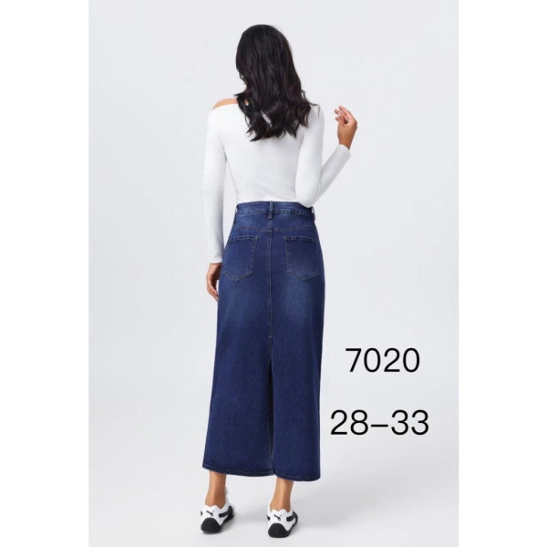 7020# синяя женская джинсовая юбка с камнями (стрейч-коттон, 6 ед, размеры полубатал: 28-33) выдача на следующий день New Jeans