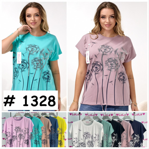 1328# микс цветов женская футболка (10 ед, размеры батал: 50-52 универсальный) выдача на следующий день Футболка