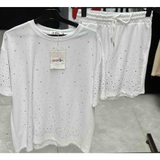 3812# белый женский костюм (3 ед, размеры норма: M-L оверсайз) выдача на следующий день Костюм