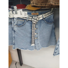 7061# голубые женские джинсовые шорты-юбка(Derun, стрейч, 6 ед, размеры полубатал: 28-33) выдача на следующий день Derun