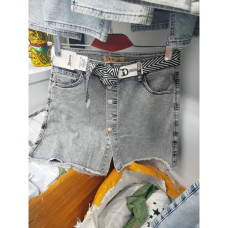 7073# серые женские джинсовые шорты-юбка(Derun, стрейч, 6 ед, размеры батал: 30-36) выдача на следующий день Derun