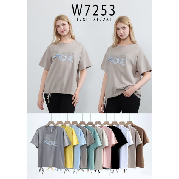 7253 # микс цветов женская футболка (10 ед, размеры полубатал: L-2XL) выдача на следующий день Kiss me