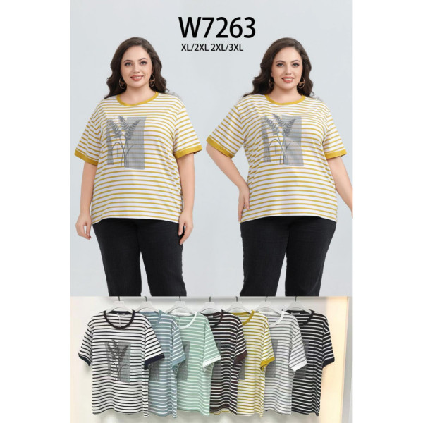 7263# микс цветов женская футболка (Kiss me, 10 ед, размеры батал: XL-3XL) выдача на следующий день Kiss me