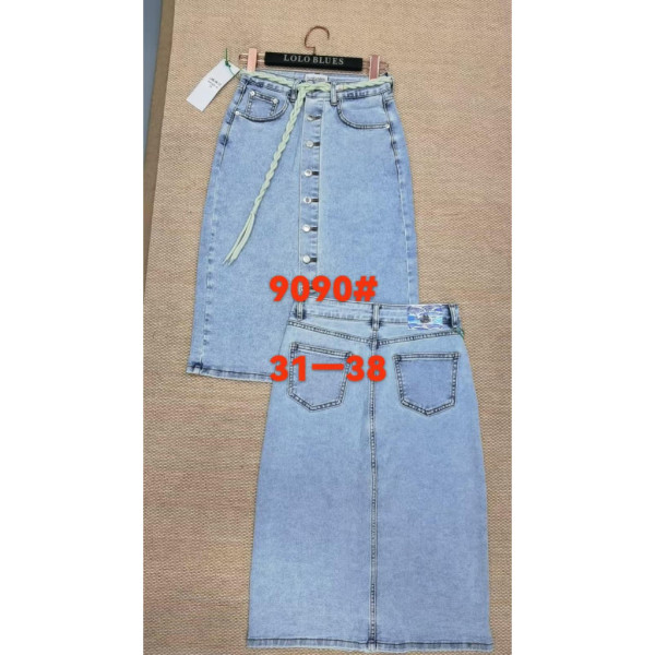9090# голубая женсикая джинсовая юбка (Lanlaniee, стрейч коттон, 6 ед, размеры батал: 31-38) выдача на следующий день LANLANIEE