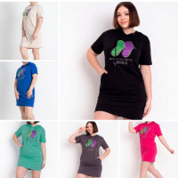 0802-4 микс расцветок женская туника с камнями (Nana. капюшон, карманы, 8 ед. универсальный полубатальный размер: 48-52) Nana