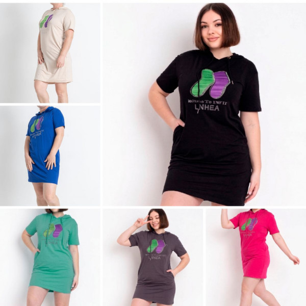 0802-4 микс расцветок женская туника с камнями (Nana. капюшон, карманы, 8 ед. универсальный полубатальный размер: 48-52) Nana