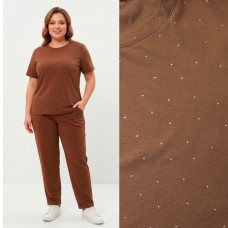 0367-9 коричневый женский костюм-двойка (футболка + штаны) (5'TH AVENUE, турецкий хлопок, 3 ед. размеры полубатал: 48. 50. 52) 5`th Avenue