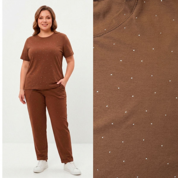 0367-9 коричневый женский костюм-двойка (футболка + штаны) (5'TH AVENUE, турецкий хлопок, 3 ед. размеры полубатал: 48. 50. 52) 5`th Avenue