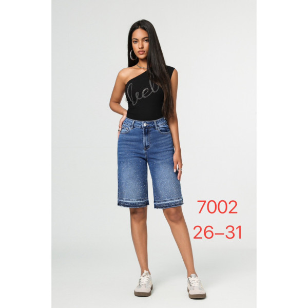 7002-2# синие женские джинсовые шорты с камнями (New Jeans, 6 ед, размеры норма: 26-31) выдача на следующий день Шорты