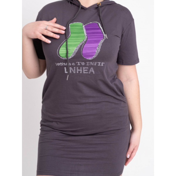 0802-4 микс расцветок женская туника с камнями (Nana. капюшон, карманы, 8 ед. универсальный полубатальный размер: 48-52) Nana