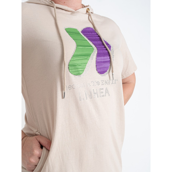 0802-4 микс расцветок женская туника с камнями (Nana. капюшон, карманы, 8 ед. универсальный полубатальный размер: 48-52) Nana