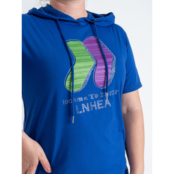 0802-4 микс расцветок женская туника с камнями (Nana. капюшон, карманы, 8 ед. универсальный полубатальный размер: 48-52) Nana