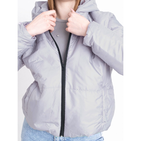 5010-44 СЕРАЯ куртка-зефирка с капюшоном на синтепоне (2 ед. размеры: 42-44.46-48) Куртка-зефирка