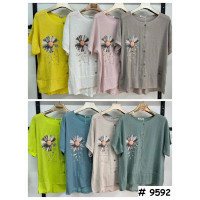 9592# выбор цвета женская футболка (лён, 4 ед, размеры батал: 3XL-6XL) выдача на следующий день Футболка