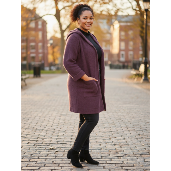 0557-23 розовый женский кардиган (шерсть альпаки, с капюшоном, 1 ед. универсальный размер батал: 56-60) Альпака