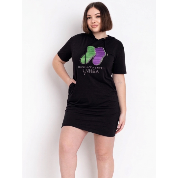 0802-4 микс расцветок женская туника с камнями (Nana. капюшон, карманы, 8 ед. универсальный полубатальный размер: 48-52) Nana