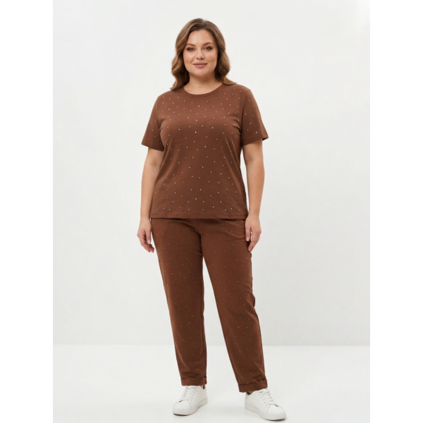 0367-9 коричневый женский костюм-двойка (футболка + штаны) (5'TH AVENUE, турецкий хлопок, 3 ед. размеры полубатал: 48. 50. 52) 5`th Avenue