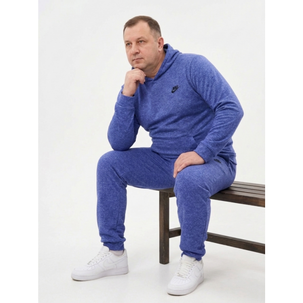 4974-45 синій чоловічий спортивний костюм (двонитка, з капюшоном, 5од, розміри напівбатал: 50, 52, 54, 56, 58) Спортивний костюм