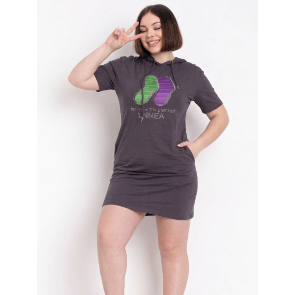 0802-4 микс расцветок женская туника с камнями (Nana. капюшон, карманы, 8 ед. универсальный полубатальный размер: 48-52) Nana