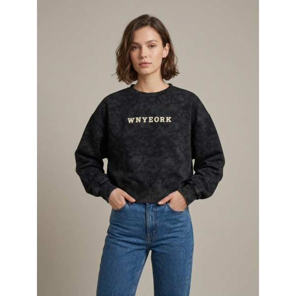 820802-1 черный женский свитшот (двухнитка, варка, укороченая, 1 ед, универсальный размер норма : S/L) Свитшот