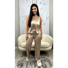 14750-3 бежева жіноча піжама (SARA, шовк армані, 2 од. розміри напівбатал: 46/48, 50/52) Sara