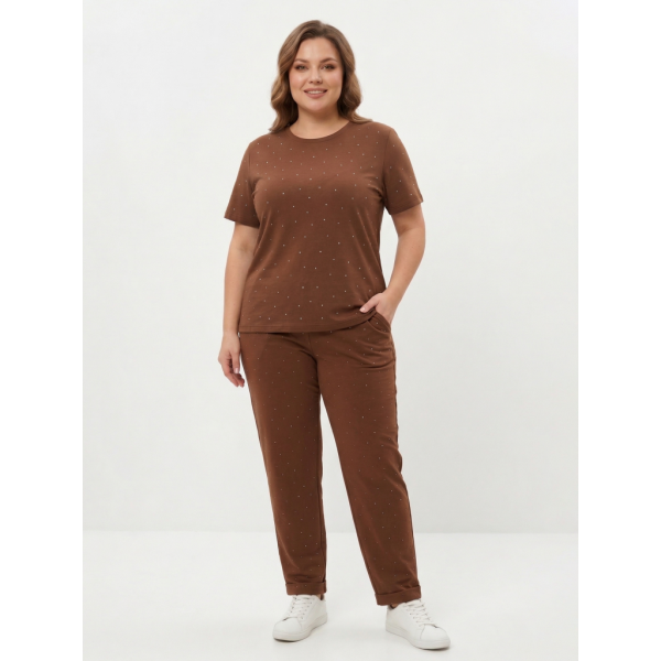 0367-9 коричневый женский костюм-двойка (футболка + штаны) (5'TH AVENUE, турецкий хлопок, 3 ед. размеры полубатал: 48. 50. 52) 5`th Avenue