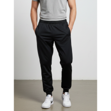 7680-113 черные мужские спортивные штаны (двухнитка, скрытый карман на змейке, манжет рибана, логотип вышивка, 3ед, размеры норма: 46, 52, 54) Спортивные штаны