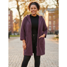 0557-23 розовый женский кардиган (шерсть альпаки, с капюшоном, 1 ед. универсальный размер батал: 56-60) Альпака