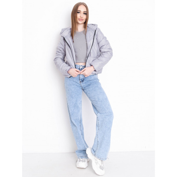 5010-44 СЕРАЯ куртка-зефирка с капюшоном на синтепоне (2 ед. размеры: 42-44.46-48) Куртка-зефирка