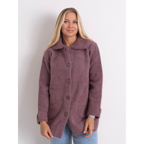 0562-32 темно-сиреневый женский кардиган (шерсть альпаки, на пуговицах, 1 ед. универсальный полубатальный размер: 46-52) Кардиган