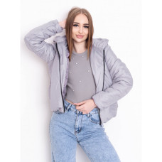 5010-44 СЕРАЯ куртка-зефирка с капюшоном на синтепоне (2 ед. размеры: 42-44.46-48) Куртка-зефирка