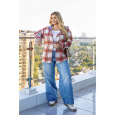 5891-55 красная женская фланелевая рубашка (серый капюшон, 5 ед. размеры батал: 50. 52. 54. 56. 58) Рубашка