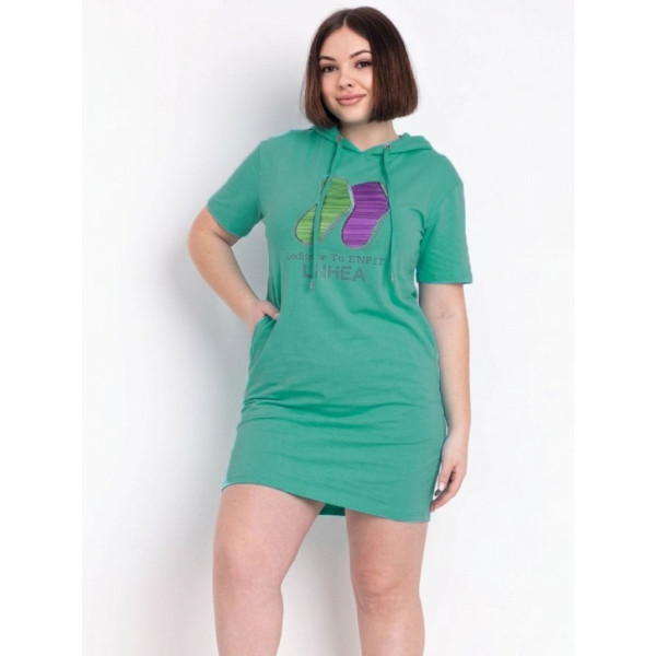 0802-4 микс расцветок женская туника с камнями (Nana. капюшон, карманы, 8 ед. универсальный полубатальный размер: 48-52) Nana