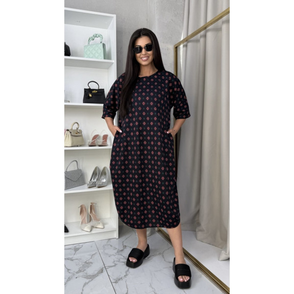 16520-27 черное женское платье (SARA, принт, трикотаж, 2 ед. размеры батал:54. 56) Sara