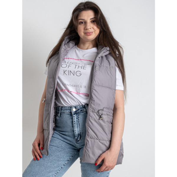 0751-66 сіра жіноча жилетка (5'TH AVENUE, синтепон, капюшон, 3 од. розміри напівбатал: 48. 50. 52)