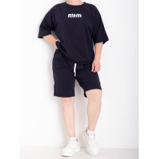 0385-44 темно-синій жіночий костюм двійка (футболка + шорти) (5'TH AVENUE, турецька бавовна, 3 од. розміри батал:52, 54, 56)