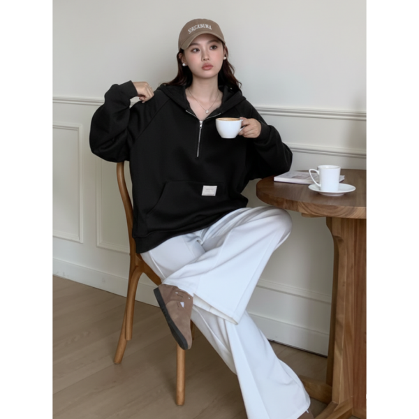 0003-1 чорна жіноча спортивна кофта (змійка, з капюшоном, 5 од., універсальний розмір норма: M-XL)