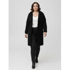 0559-1 чорний жіночий кардиган (вовна альпаки, з капюшоном, 1 од. універсальний розмір батал: 56-60)