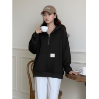 0003-1 чорна жіноча спортивна кофта (змійка, з капюшоном, 5 од., універсальний розмір норма: M-XL)