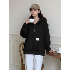 0003-1 чорна жіноча спортивна кофта (змійка, з капюшоном, 5 од., універсальний розмір норма: M-XL)