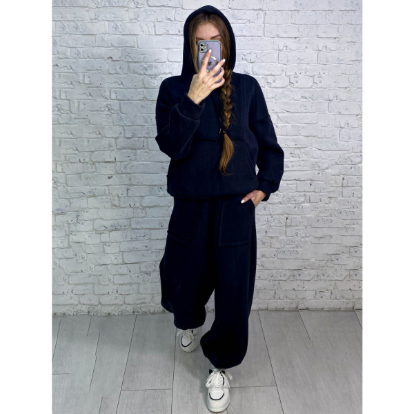 0620-1 черный женский спортивный костюм (5`th Avenue, турецкая трехнитка, флис, 3 ед, размеры норма: 42, 44, 46)