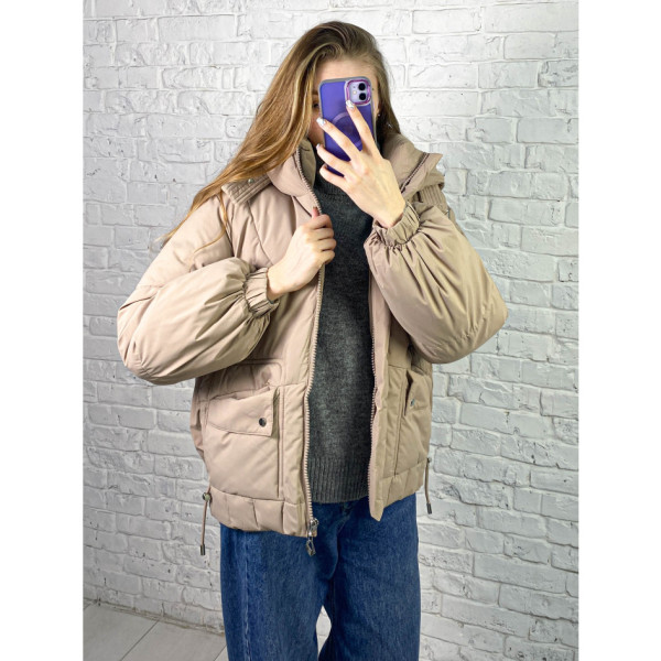 1026-3 бежева жіноча зимова куртка (синтепон, 4 од. розміри норма: M. L. XL. 2XL)