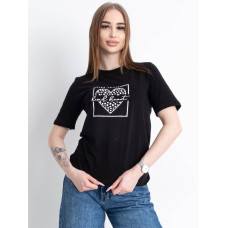 1824-1 чорна жіноча футболка (YOLA, турецький бавовна, принт, 5 од. розміри норма: S. M. L. XL. 2XL)