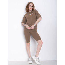 1402-3 мокко жіночий костюм двійка (футболка + велосипедки) (5'TH AVENUE, турецька двонитка, 3 од. розміри норма: 42. 44. 46)