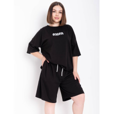 0179-1 чорний жіночий костюм двійка (футболка + шорти) (5'TH AVENUE, турецька двонитка, 3 од. розміри батал: 54, 56, 58)