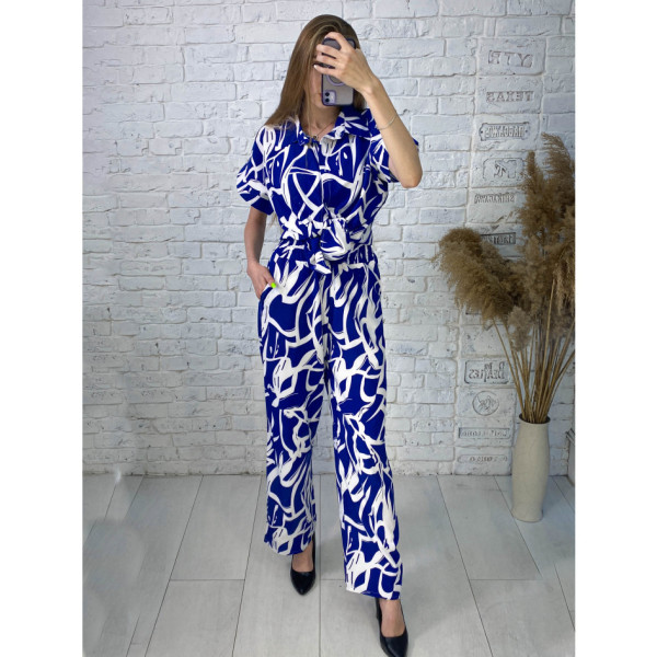 2528-2 синій жіночий костюм (софт з принтом, 4 од. розміри норма: S. M. L. XL)